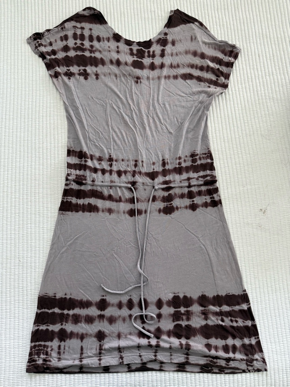 Soft Joie Taupe & Dark Brown Tie-Dye Scoop Drawstring Dress